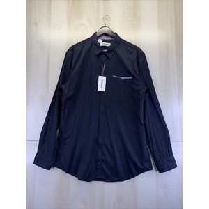 Emiqude Mens Navy Blue Slim Fit Dress Shirt Size XL NWT-7598
